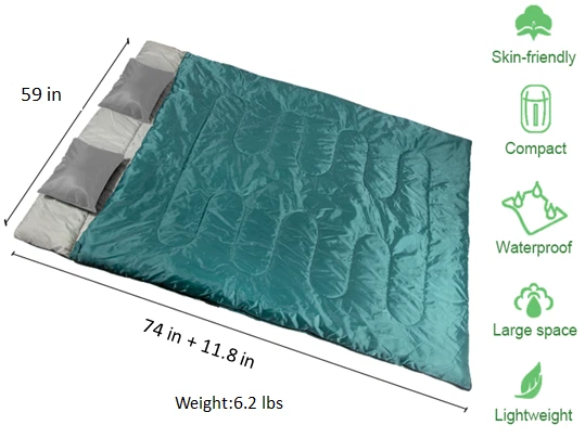 Saco de dormir doble ligero para 2 personas (pareja) 3 estaciones (50F a 60F) Foto 3 de 4