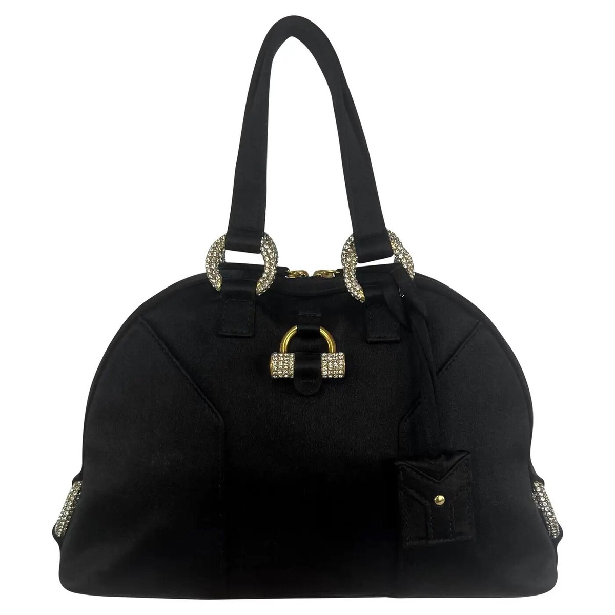 【MUSE de Deuxieme Classe 】BrilliantSK 黒 YVES SAINT LAURENT BLACK SILK SATIN CRYSTAL MUSE EVENING BAG MINI