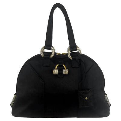 YVES SAINT LAURENT BLACK SILK SATIN CRYSTAL MUSE