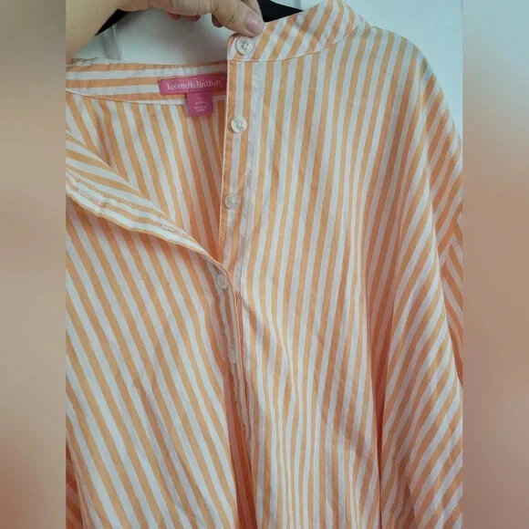 Top de manga larga costera con botones 3/4 a rayas blancas naranja Woman Within talla 2X Foto 4 de 4