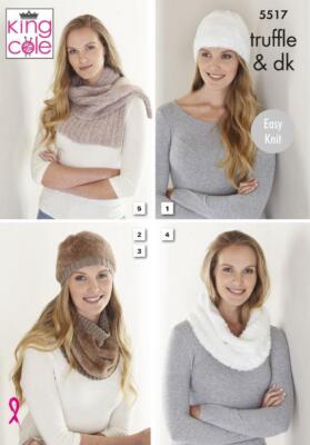 King Cole Trüffel und DK Easy Knit Strickmuster Mützen Kuhle und Schal 5517