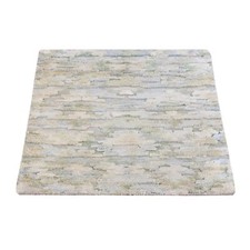 2' x 2' Beige Sample Fragment Pure Silk with Wool Hand Knotted Square Rug R78022