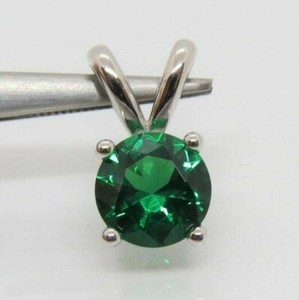 Authentic Women's Solitaire 4 Prong Pendant 6mm Simulated Green White Gold Plated Silver