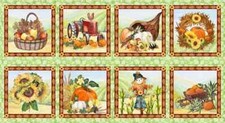 Autumn Fall Scarecrow Tractor Scenes Fabric Golden Days Cotton Blank 24" Panel