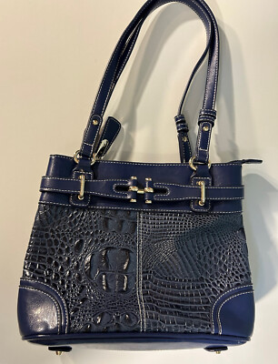 M C Marc Chantel Blue LEATHER CROCODILE Embossed