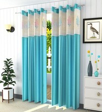 New 2 Piece Eyelet Long Door Curtain Set - 9 feet Aqua Blue