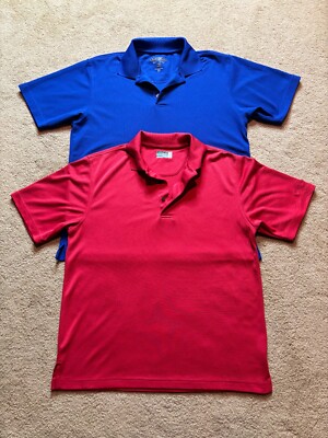Lot x 2 Performance Golf Polo Quick Dry Moisture Wicking Short Sleeve Shirts M