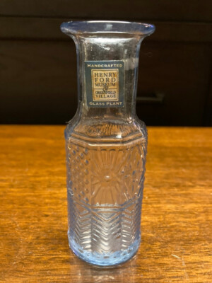 Henry Ford Museum Edition Greenfield Village Glass Plant Handcrafted Blue Bottle
