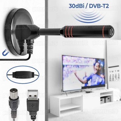 Magnetisch DVB-T2 Antenne mit Verstärker 30dBi für innen oder außen, Magnetfuß