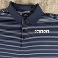 Dallas Cowboys Shirt Mens Large Blue Stripe NFL Football Nike Dri Fit Golf Polo