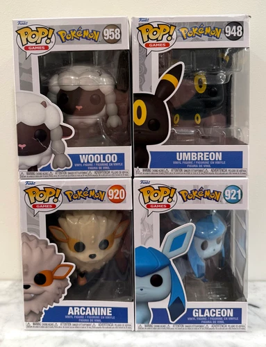 NEW Lot of (4) Funko POP POKEMON (DAMAGED BOXES) Umbreon Glaceon Arcanine Wooloo