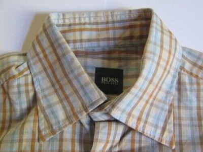 HUGO BOSS Hemd Kurzarm Gr.S hellblau beige Karo wie Neu #C0024