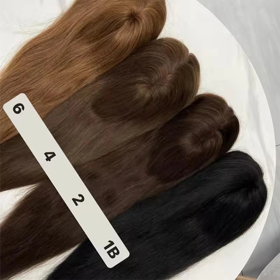 Sistema de pelucas de cabello humano largo marrón toupee para hombre 12/14/16 pulgadas pieza de cabello Foto 3 de 4