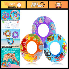 3-Pack Inflatable Kids Pool Floats - Dinosaur, Pirate  Mermaid Swim Rings, 27.5