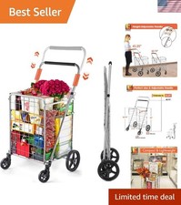 Folding Grocery Cart with Wheels Heavy Duty Utility Cart with Upgraded Stee...