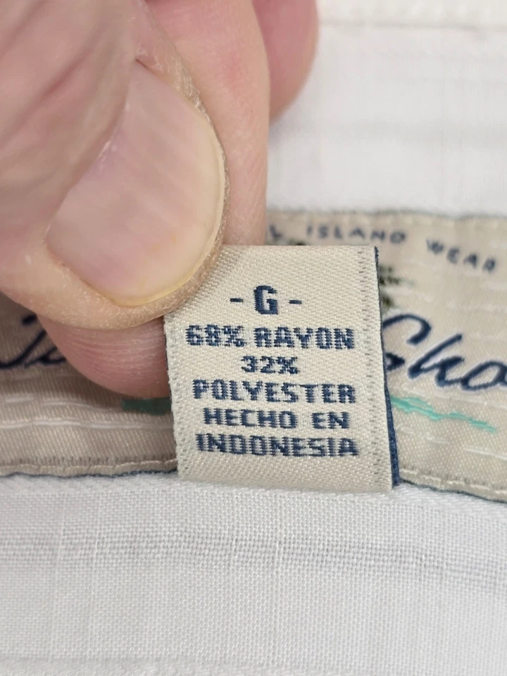 Camisa de campamento hawaiana grande blanca Rayón Island Shores manga corta abotonada playa Foto 4 de 4