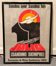 Original Nicaragua Sandinistas July 19 Revolution Framed Poster Sandino FSLN Vtg