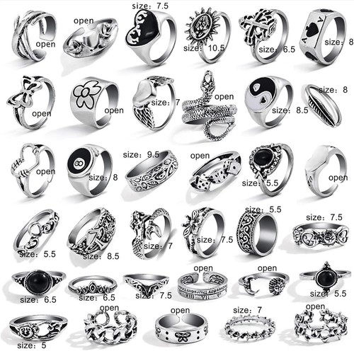 17IF 26-35 Pcs Vintage Silver Knuckle Rings Set for Women Men, Grunge Gothic...