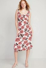 Old Navy Waist-Defined Crepe Midi Dress Women’s Size Large Floral Sleeveless