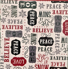 Christmas Vinyl Tablecloth Script Peace, Believe, Joy Love, Let it Snow, Snow