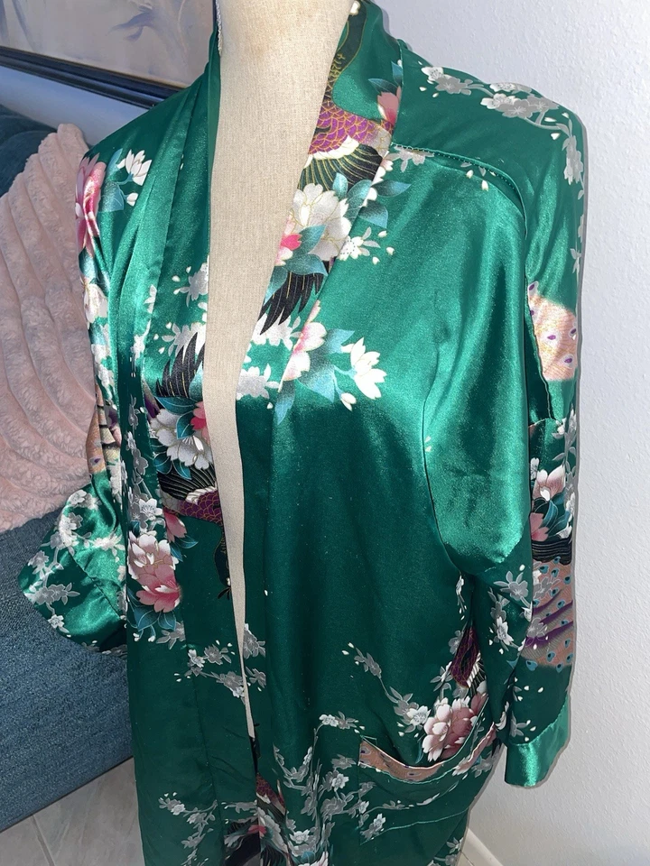 女式均码绿色和服长袍 — 第 3/4 张图片