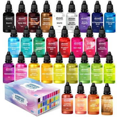 Airbrush Paint, 30 Water-Based, Quick-Drying Colors for Artists & Beginners, ...