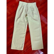 Vintage 70's Lime Green  White Plaid High Waist Funky Casual Pants Hippie Large