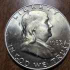 1953-D Unc. Franklin Half Dollar Full Bell Lines Actual Coin. Higher grade Coin