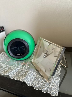 IMHOF  SWISS SILVERED TONE  ALARM TRAVEL DESK 8 DAY CLOCK  POLISHED WORKS GOOD.