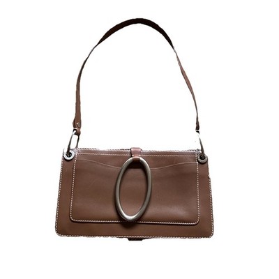 DKNY Leather Taupe/Brown Envelope Shoulder Bag With Oval Accent Magnetic Closure