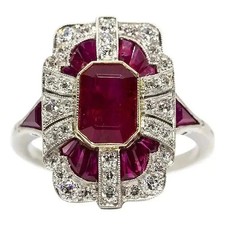 4Ct Art Deco Style Ruby Lab-Created Diamond Engagement 14K White Gold FN Ring