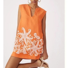 Anthropologie Maeve Women's Embroidered Orange Tunic Dress Size US 8 NWT $170