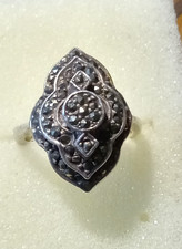 Vtg 925 Marcasite Sterling Silver CLUSTER Statement Cocktail Ring Sz 6 3/4