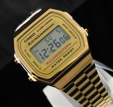 New MEN'S GOLD TONE STAINLESS STEEL DIGITAL WATCH A168WG -USA