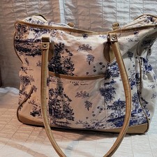 Disney Winnie the Pooh Large Beige Blue Canvas Handbag with Leather Trim