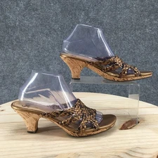 Sofft Sandals Womens 9.5 M Slip On Gold Brown Leather Cone Heels Open Toe Casual
