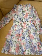 NWT Rare Editions Big Girls Floral Chiffon Long Sleeve Dress - Ivory - 10