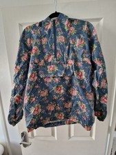 Cath Kidston Cag in a Bag Showerproof Blue Floral Jacket Size Small (Size 8-10)