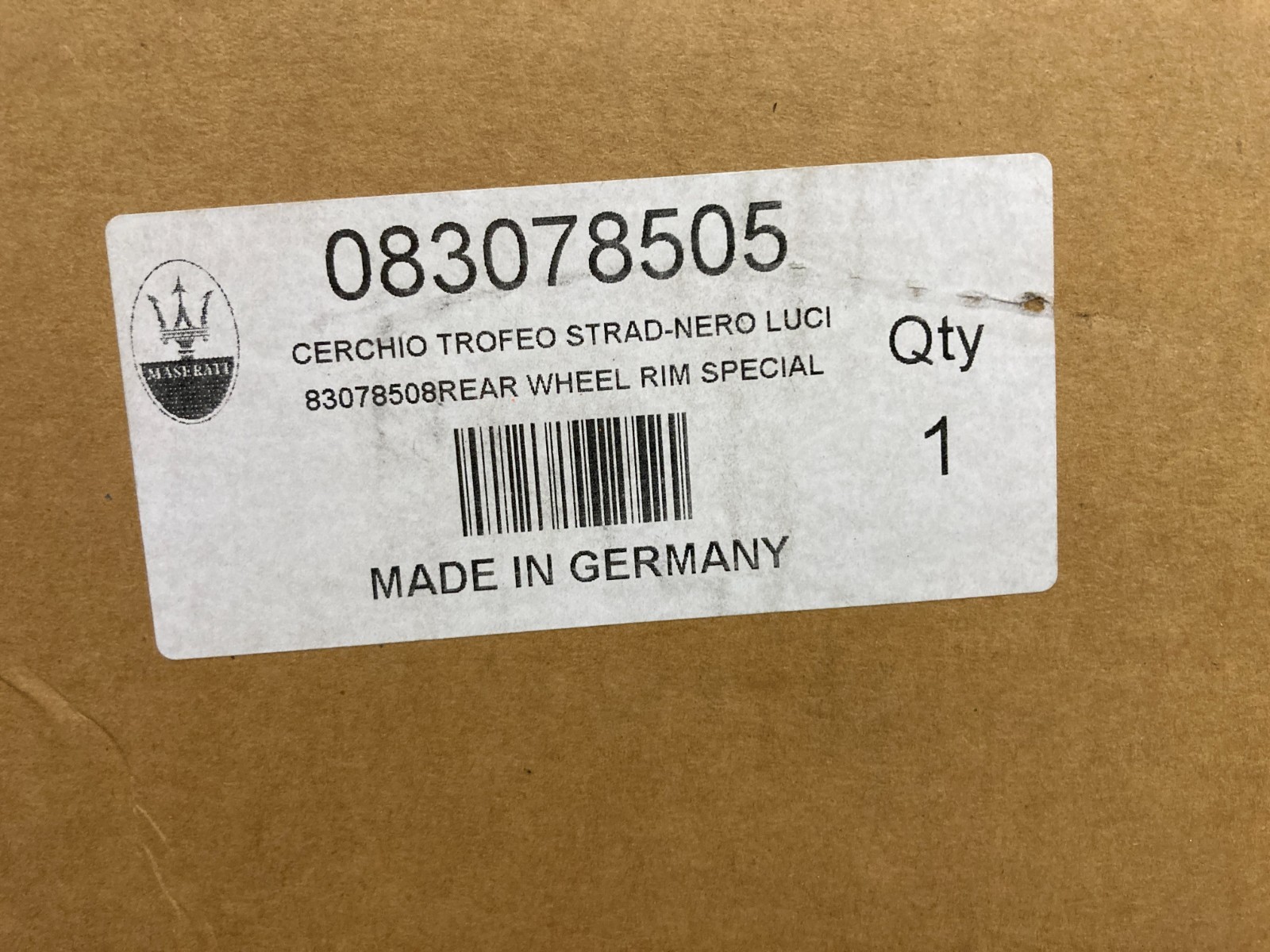 OEM Maserati Rear GranTurismo Wheel, Cerchio Strad-Nero, 83078505