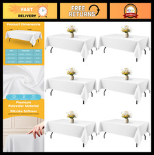 White Polyester Tablecloths - 6 Pack, 60x102 Inch, Durable Easy Care for Event
