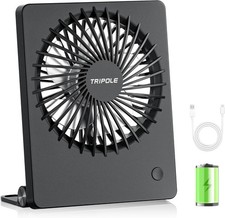 Mini portable rechargeable desk fan with tilt.