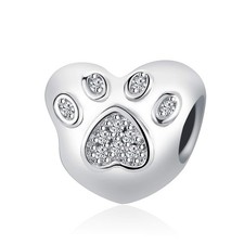 Puppy Dog Paw Print Charms I Love Pet Clear CZ Heart Beads fit European Bracelet