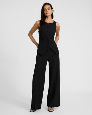 NEW EXPRESS $88 BLACK MID RISE STUDIO STRETCH TWILL EDITOR WIDE LEG PANTS SZ 2