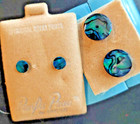 BLUE ALBOLONE SHELL BUTTON STEEL POST PIERCED EARRINGS TWO 2 SIZE 1/4" 5/8" NEW