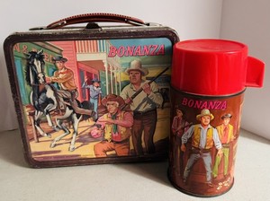 Vintage 1965 Brown Bonanza Metal Lunchbox & Thermos