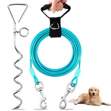 Dog Tie Out Cable and Stake,20FT Outside Dog Run Cable Leash Chain with Hand ...
