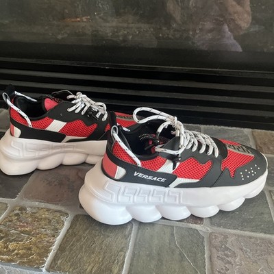 Men s Versace Chain Reaction Chunky Soul Black And Red Suede Shoes 42 Excellent!