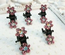 Five Mini Flower hair claws, Lt pink Rhinestones mini claws, teen mini clips