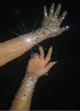 Rhinestone Nude Arm Sleeves Gloves Festival Club Party Bling Disco Shiny Sleeves