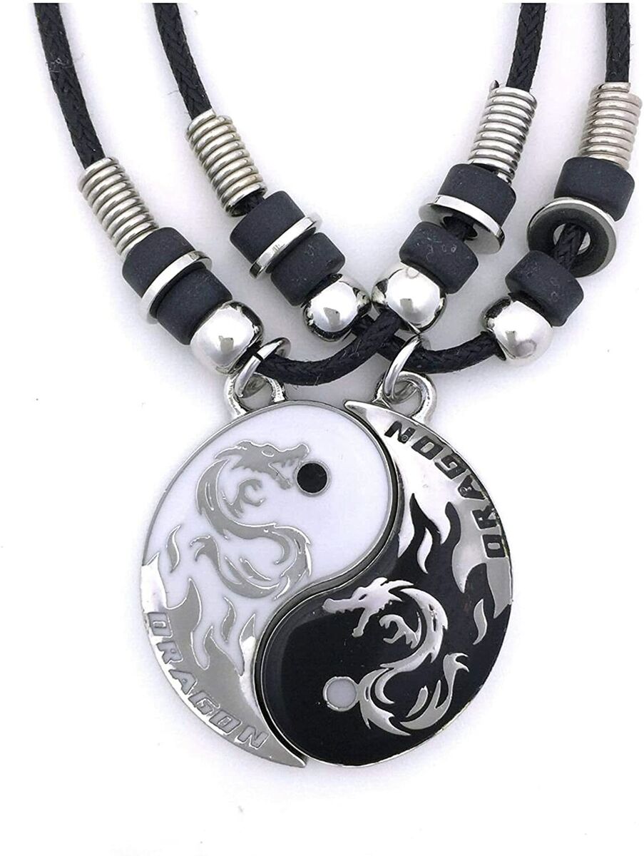 Dragon Yin Yang 2 Pewter Pendant Necklaces Set Matching Dragon Yin Yang 2 Pewter Pendant Necklaces Set Matching